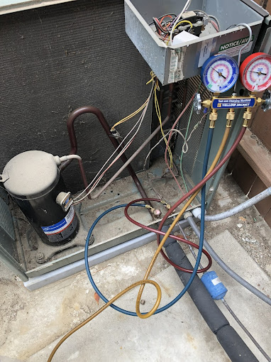 HVAC system pressure gauges and wiring setup